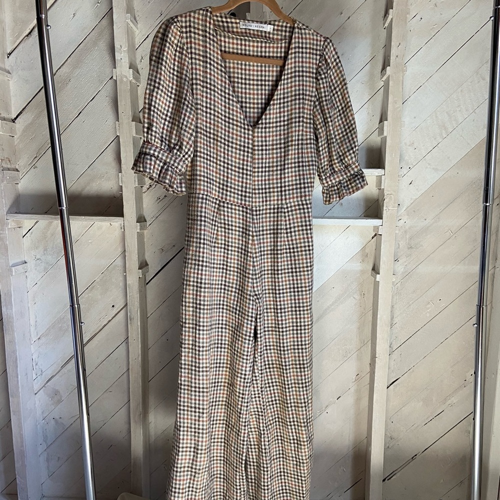 Selva Negra plaid puff sleeve jumpsuit